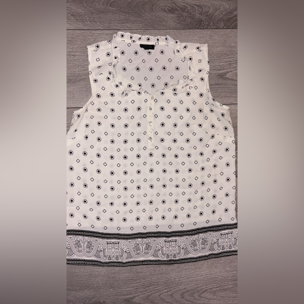 Talbots Size XS Sleeveless Blouse White & Black Print Dressy EUC